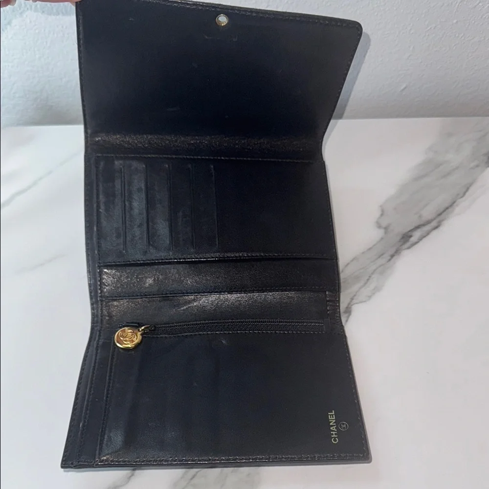 Chanel Black Wallet with Gold Logo